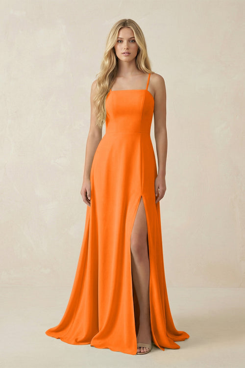 Spaghetti Strap Chiffon A - Line Bridesmaid Dress in Cinnamon - KISS BRIDAL Bridesmaid Dresses