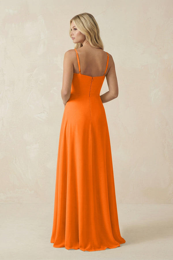 Spaghetti Strap Chiffon A - Line Bridesmaid Dress in Cinnamon - KISS BRIDAL Bridesmaid Dresses