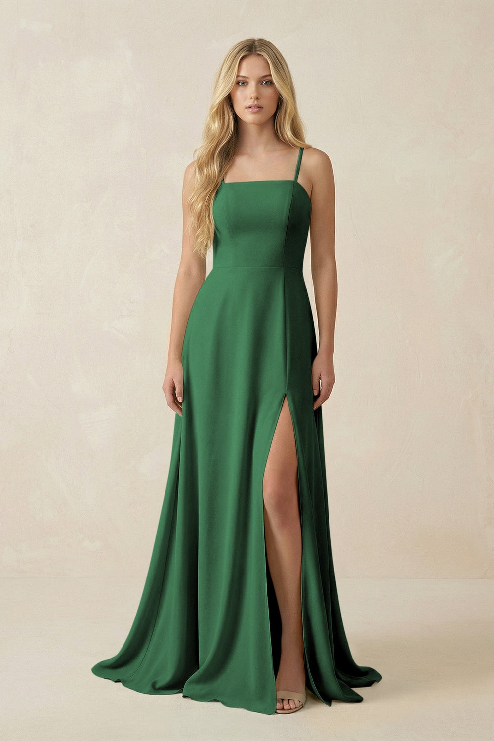 Spaghetti Strap Chiffon A - Line Bridesmaid Dress in Dark Green - SHE IS ME Bridesmaid Dresses