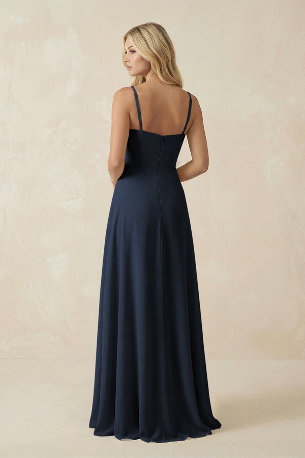 Spaghetti Strap Chiffon A - Line Bridesmaid Dress in Dark Navy - KISS BRIDAL Bridesmaid Dresses