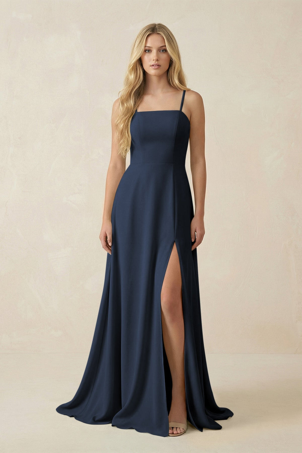 Spaghetti Strap Chiffon A - Line Bridesmaid Dress in Dark Navy - KISS BRIDAL Bridesmaid Dresses