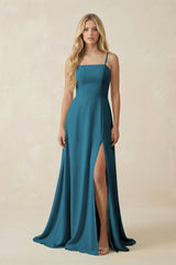 Spaghetti Strap Chiffon A - Line Bridesmaid Dress in Dark Teal - KISS BRIDAL Bridesmaid Dresses