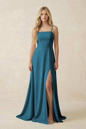 Spaghetti Strap Chiffon A - Line Bridesmaid Dress in Dark Teal - KISS BRIDAL Bridesmaid Dresses