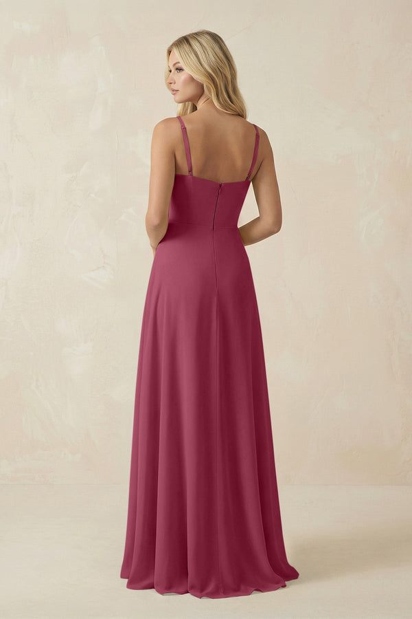 Spaghetti Strap Chiffon A - Line Bridesmaid Dress in Desert Rose - KISS BRIDAL Bridesmaid Dresses
