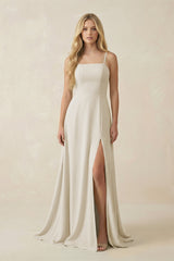 Spaghetti Strap Chiffon A - Line Bridesmaid Dress in Dove Gray - KISS BRIDAL Bridesmaid Dresses