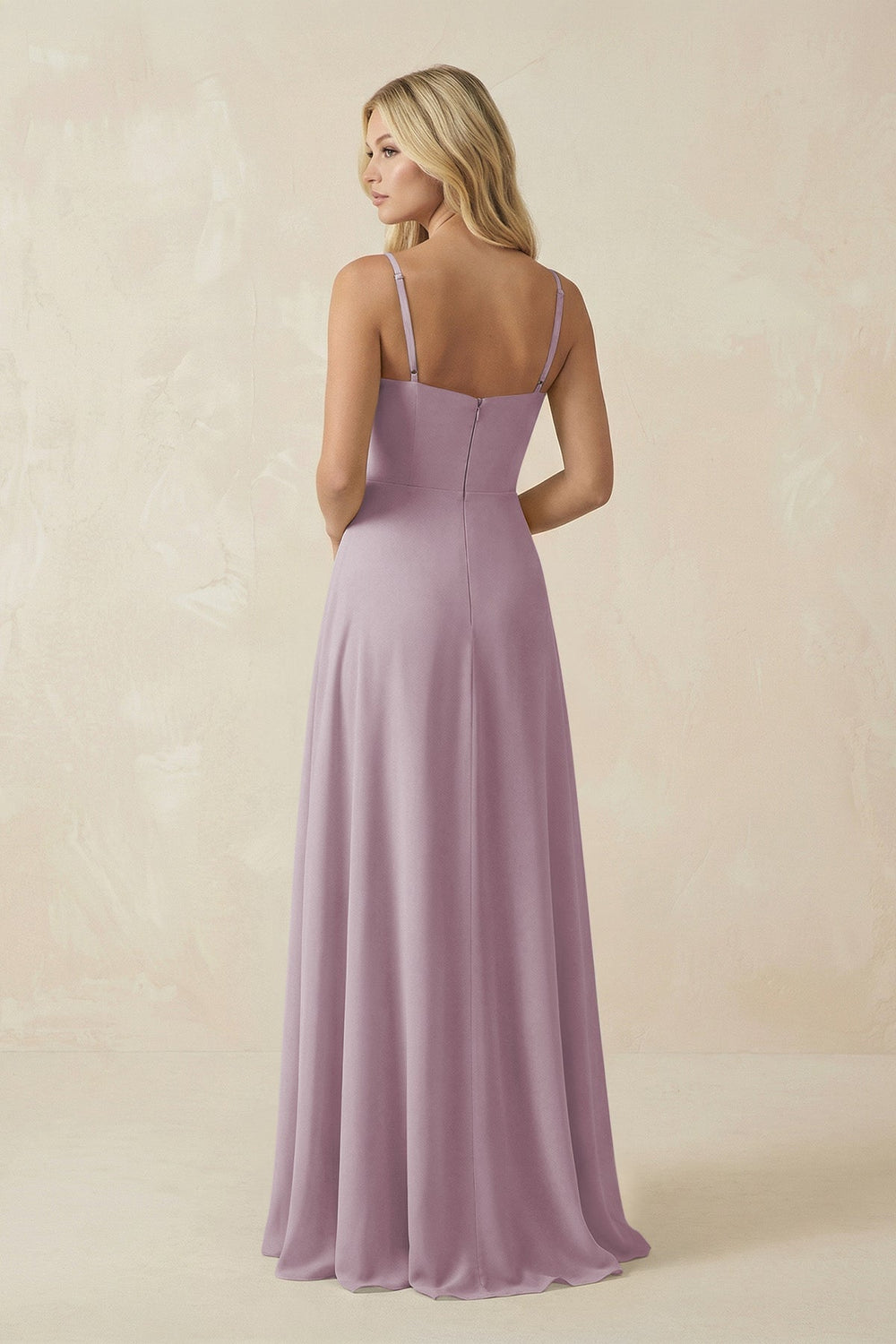 Spaghetti Strap Chiffon A - Line Bridesmaid Dress in Dusk - KISS BRIDAL Bridesmaid Dresses