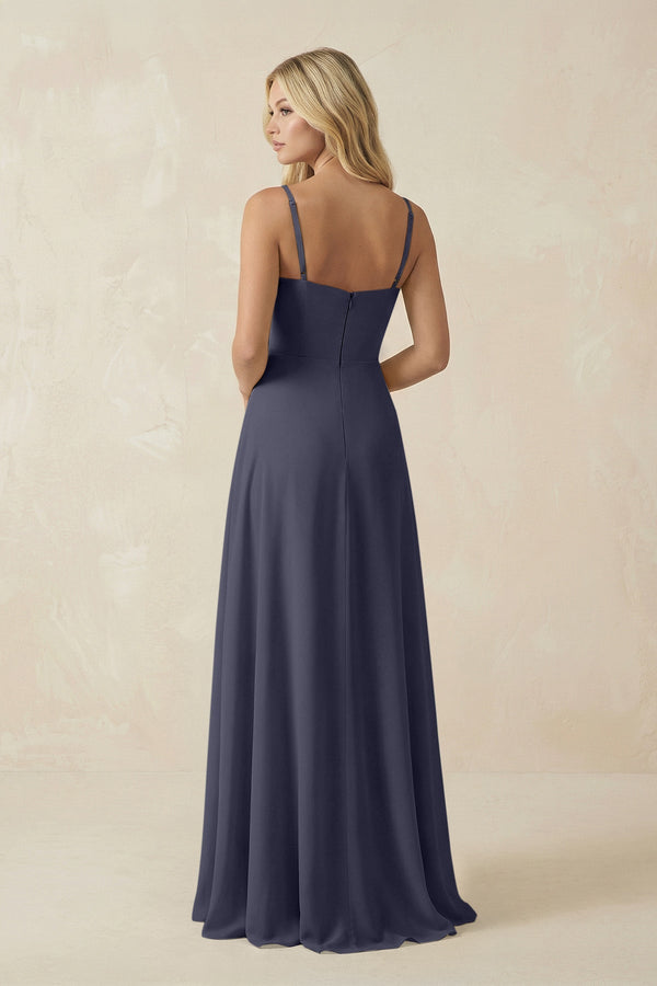 Spaghetti Strap Chiffon A - Line Bridesmaid Dress in Dusk Blue - KISS BRIDAL Bridesmaid Dresses