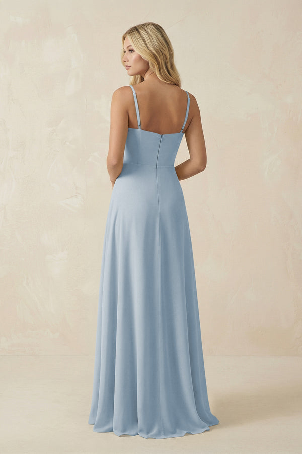 Spaghetti Strap Chiffon A - Line Bridesmaid Dress in Dusty Blue - KISS BRIDAL Bridesmaid Dresses