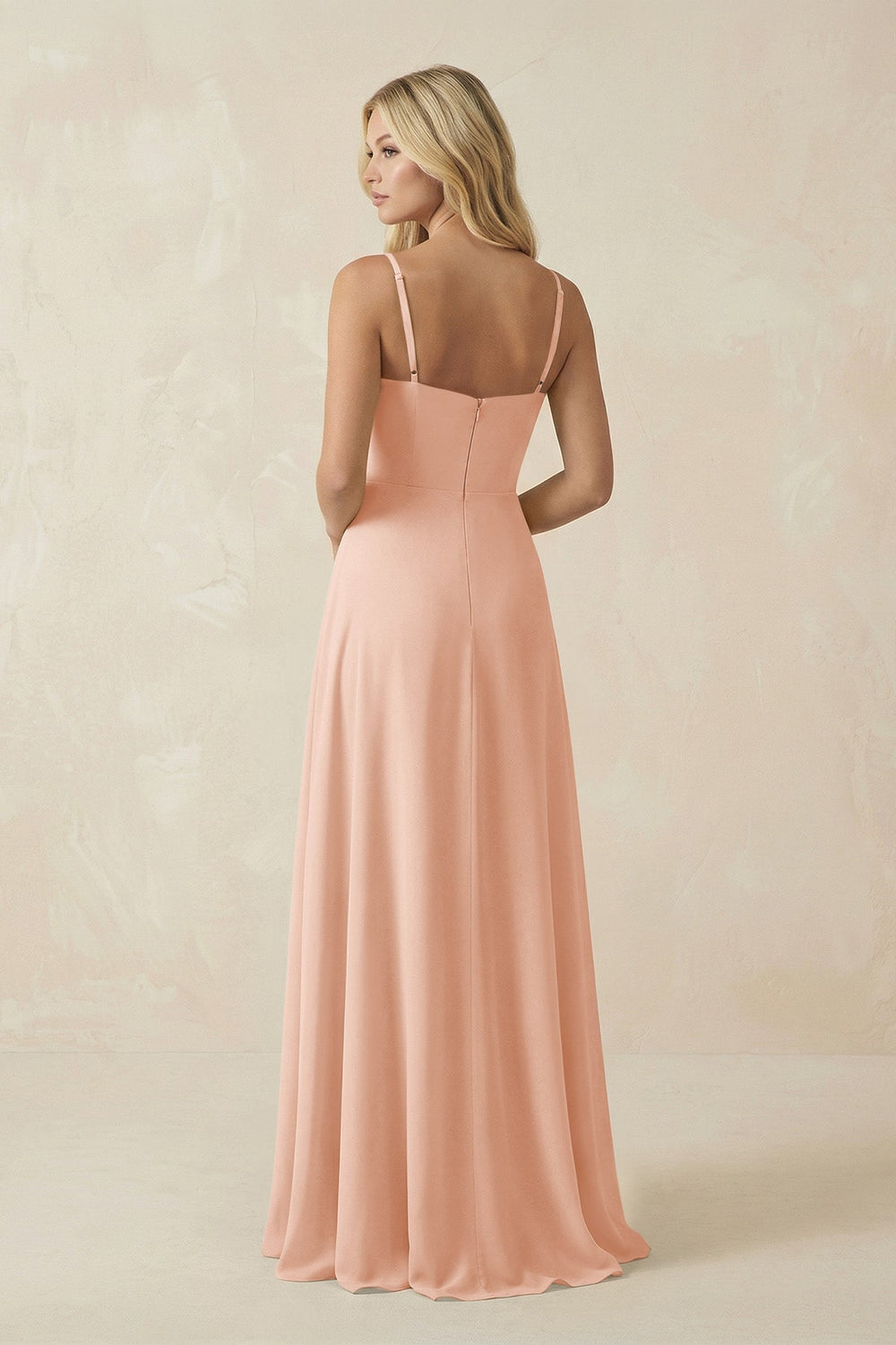 Spaghetti Strap Chiffon A - Line Bridesmaid Dress in English Rose - KISS BRIDAL Bridesmaid Dresses