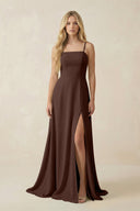 Spaghetti Strap Chiffon A - Line Bridesmaid Dress in Espresso - SHE IS ME Bridesmaid Dresses