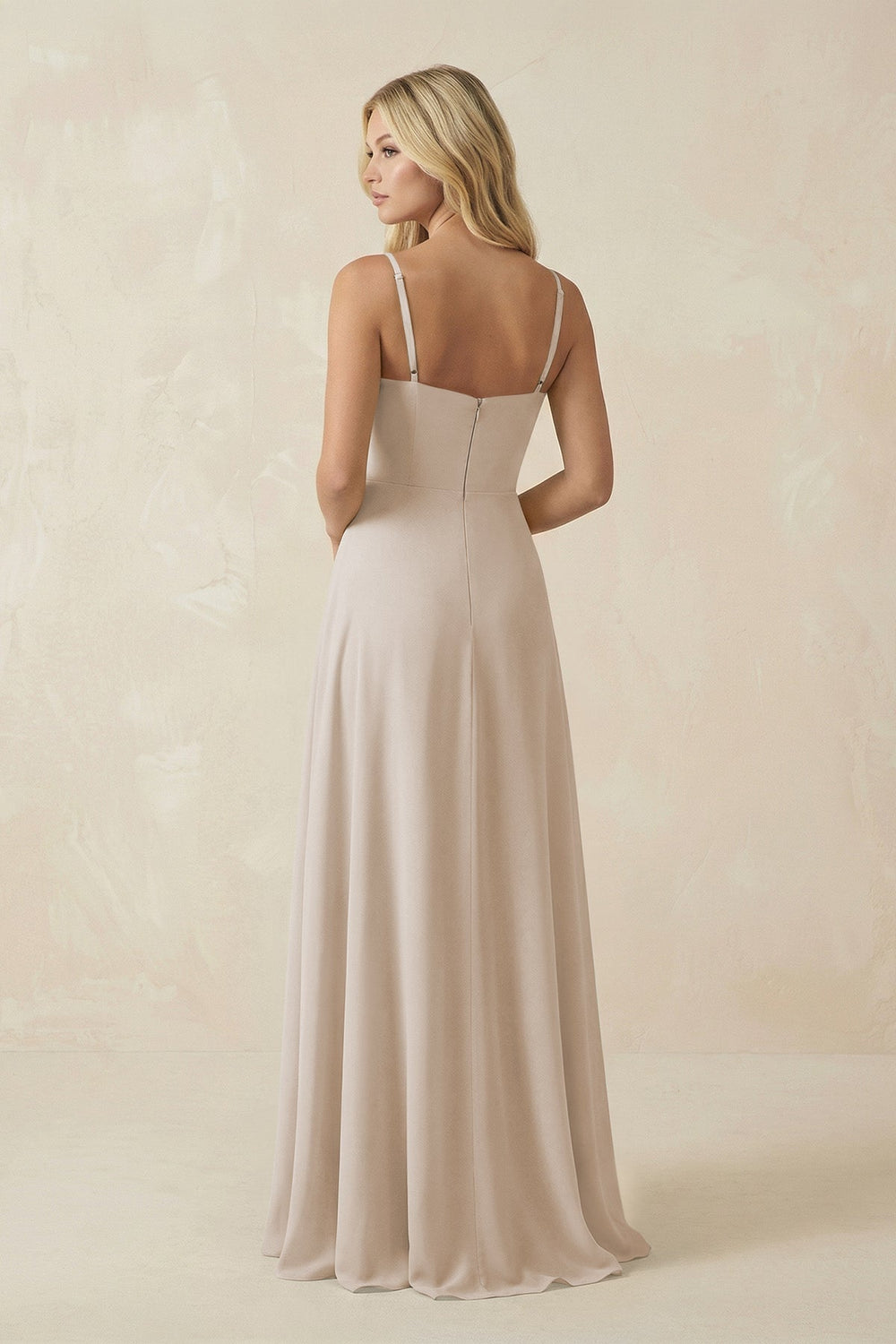 Spaghetti Strap Chiffon A - Line Bridesmaid Dress in Frost - KISS BRIDAL Bridesmaid Dresses