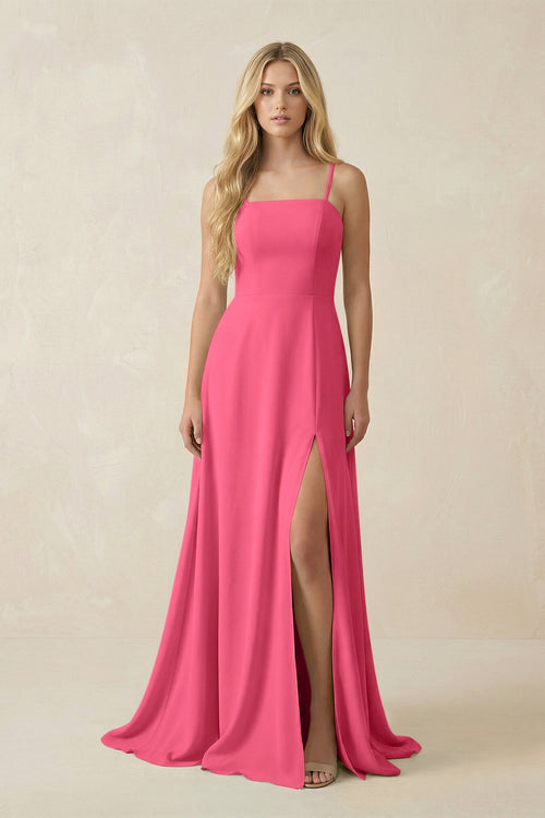 Spaghetti Strap Chiffon A - Line Bridesmaid Dress in Fuchsia - KISS BRIDAL Bridesmaid Dresses