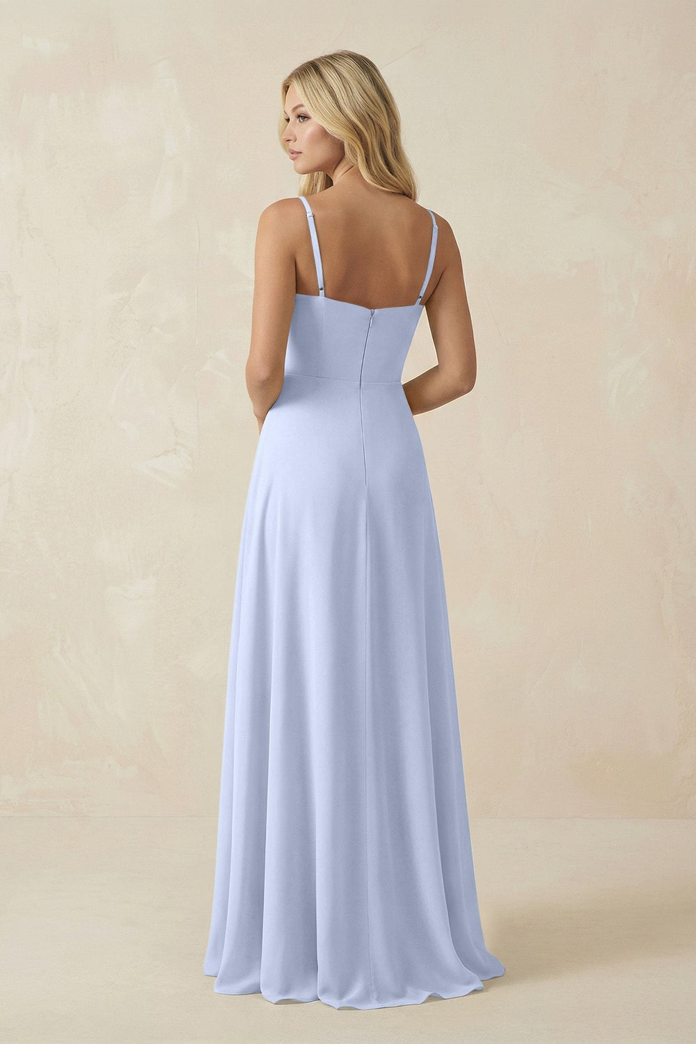 Spaghetti Strap Chiffon A - Line Bridesmaid Dress in Ice - KISS BRIDAL Bridesmaid Dresses