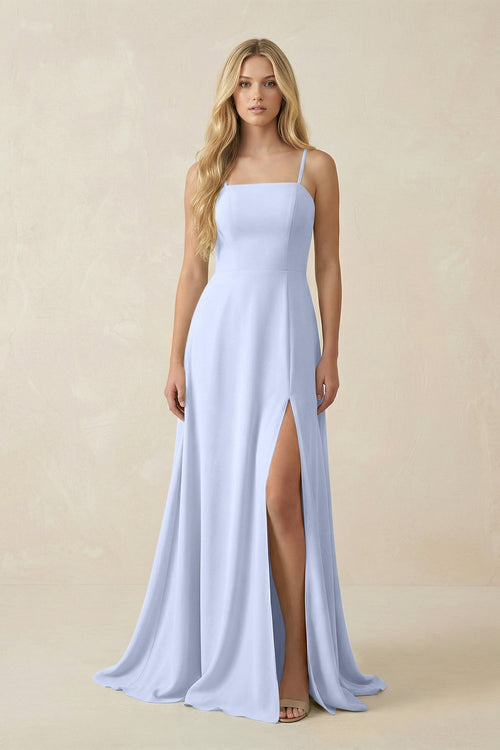 Spaghetti Strap Chiffon A - Line Bridesmaid Dress in Ice - KISS BRIDAL Bridesmaid Dresses