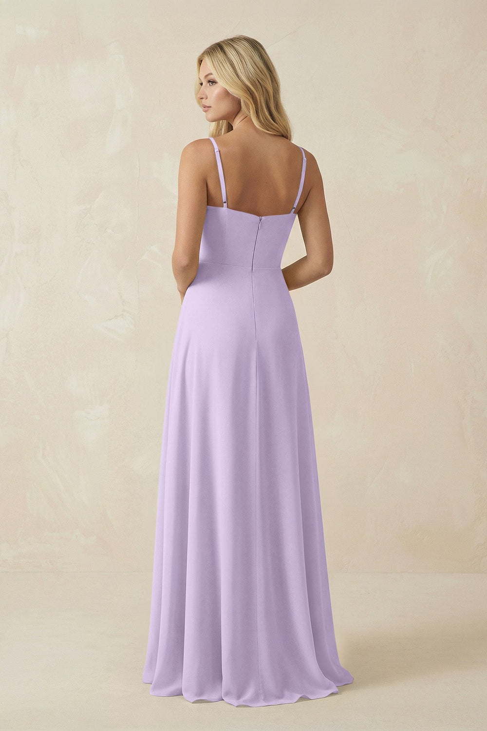 Spaghetti Strap Chiffon A - Line Bridesmaid Dress in Lavender - KISS BRIDAL Bridesmaid Dresses