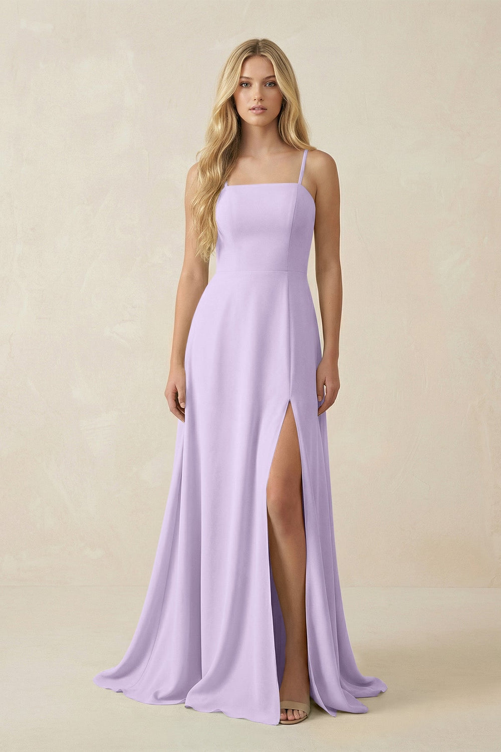 Spaghetti Strap Chiffon A - Line Bridesmaid Dress in Lavender - KISS BRIDAL Bridesmaid Dresses