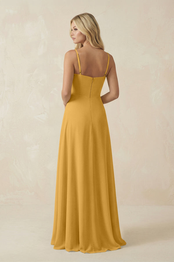 Spaghetti Strap Chiffon A - Line Bridesmaid Dress in Marigold - KISS BRIDAL Bridesmaid Dresses