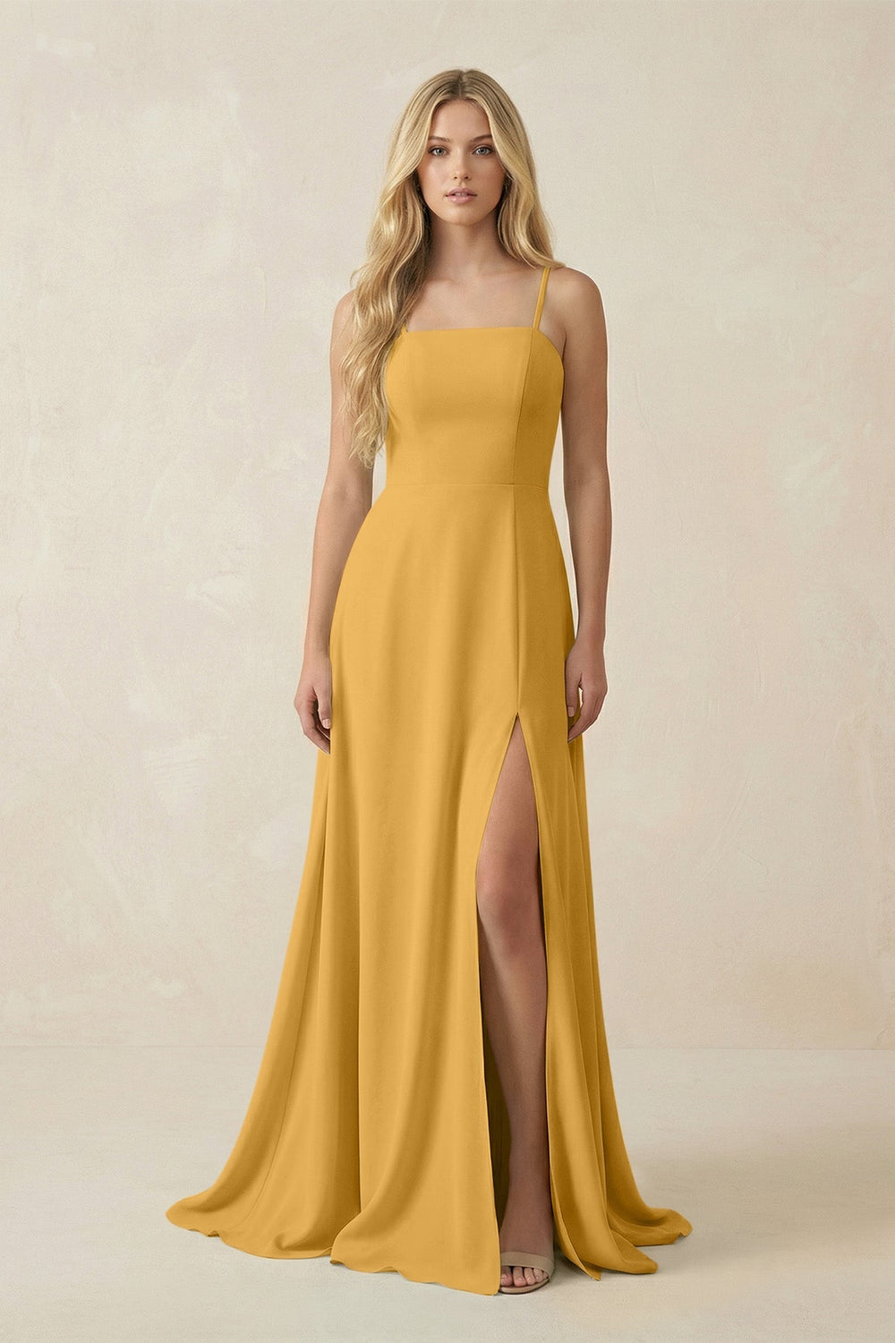 Spaghetti Strap Chiffon A - Line Bridesmaid Dress in Marigold - KISS BRIDAL Bridesmaid Dresses
