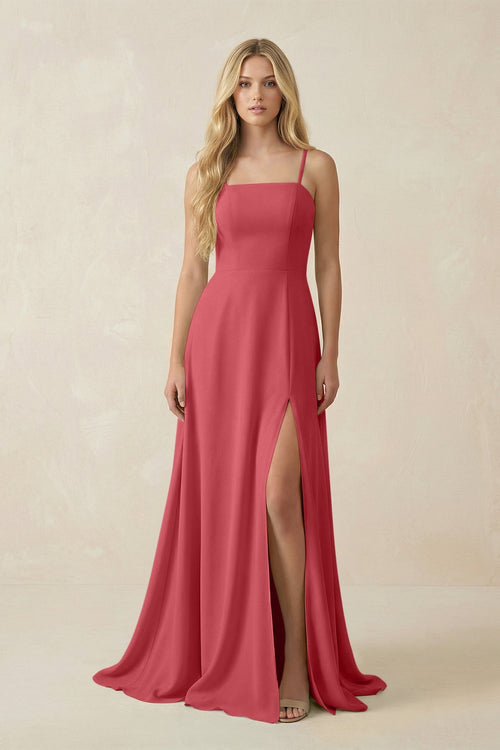 Spaghetti Strap Chiffon A - Line Bridesmaid Dress in Merlot - KISS BRIDAL Bridesmaid Dresses