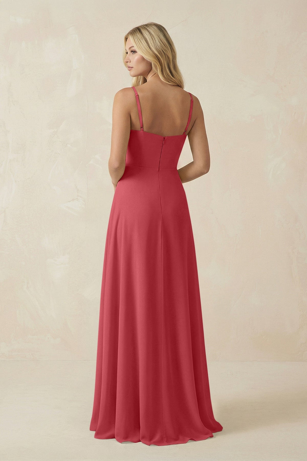 Spaghetti Strap Chiffon A - Line Bridesmaid Dress in Merlot - KISS BRIDAL Bridesmaid Dresses