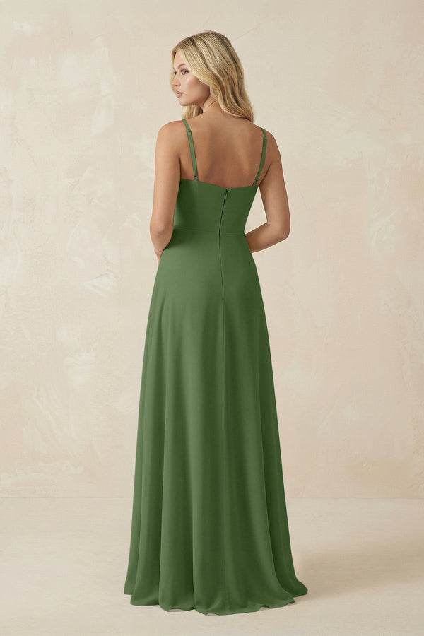 Spaghetti Strap Chiffon A - Line Bridesmaid Dress in Moss - KISS BRIDAL Bridesmaid Dresses
