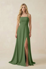 Spaghetti Strap Chiffon A - Line Bridesmaid Dress in Moss - KISS BRIDAL Bridesmaid Dresses