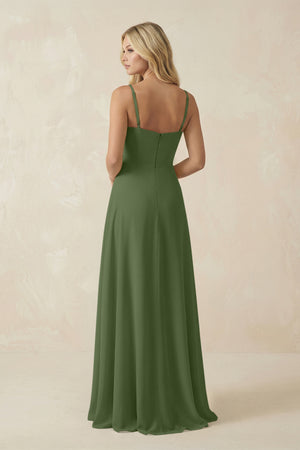 Spaghetti Strap Chiffon A-Line Bridesmaid Dress in Moss (2) | KISSBRIDAL