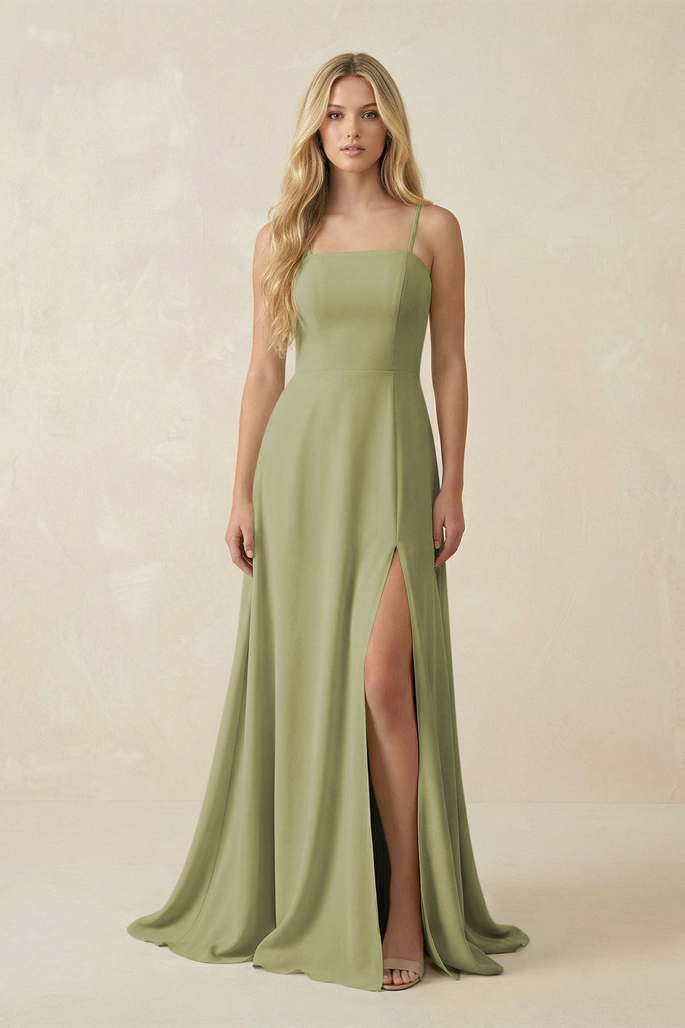 Spaghetti Strap Chiffon A - Line Bridesmaid Dress in Moss Green - SHE IS ME Bridesmaid Dresses