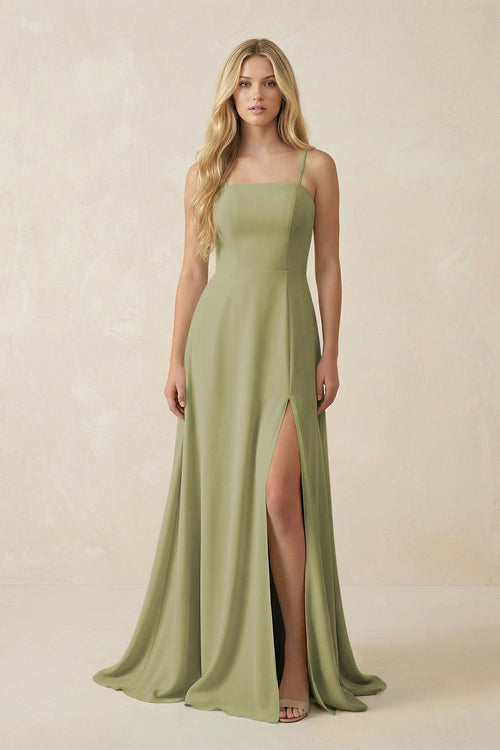 Spaghetti Strap Chiffon A - Line Bridesmaid Dress in Moss Green - SHE IS ME Bridesmaid Dresses