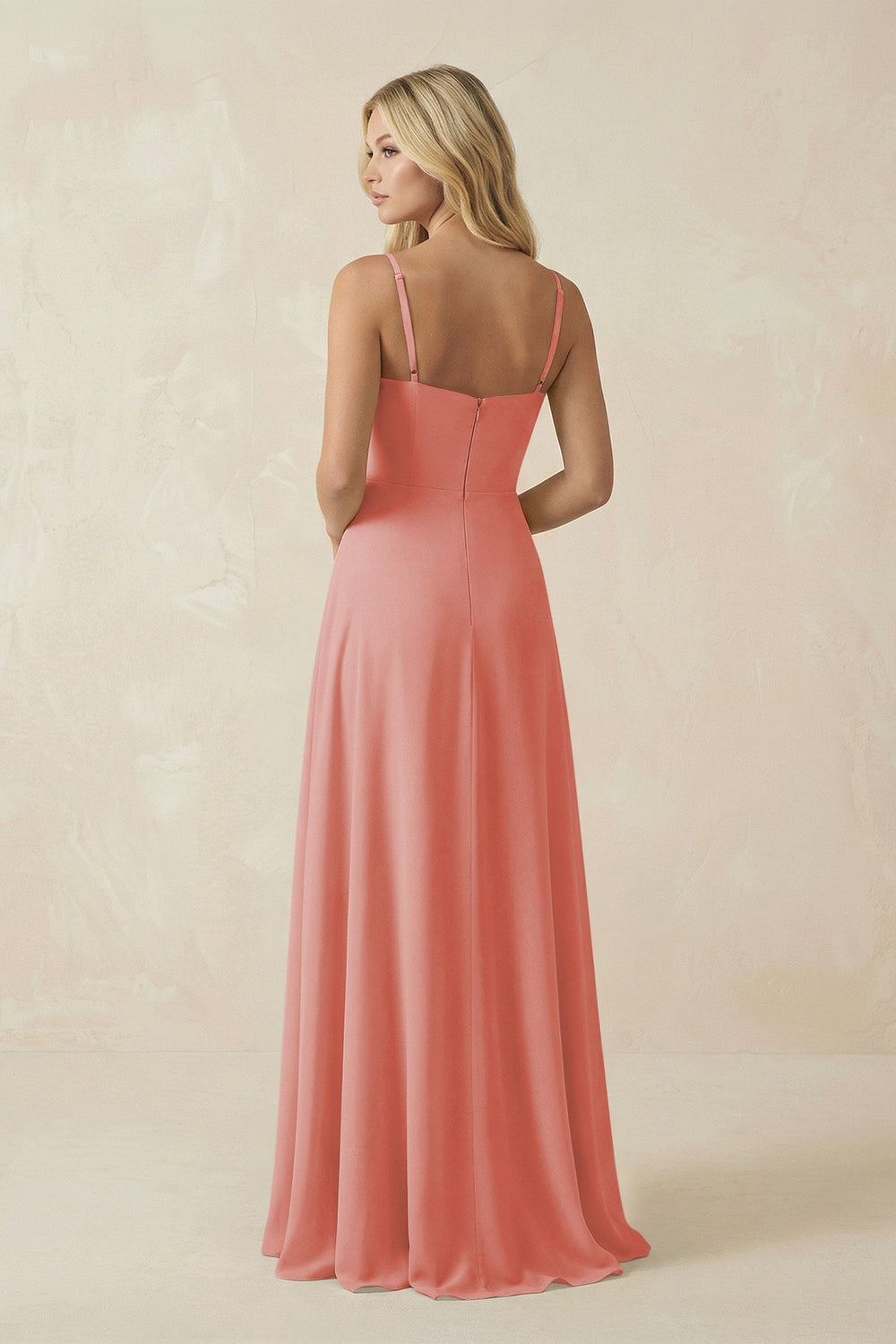 Spaghetti Strap Chiffon A - Line Bridesmaid Dress in Mulberry - KISS BRIDAL Bridesmaid Dresses