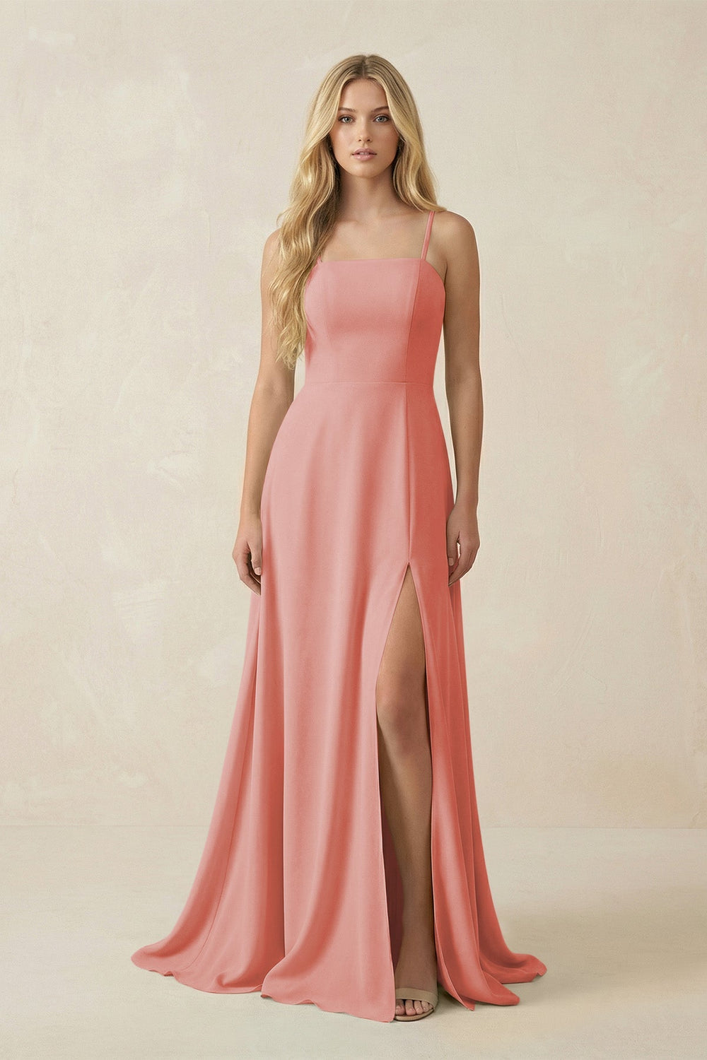 Spaghetti Strap Chiffon A - Line Bridesmaid Dress in Mulberry - KISS BRIDAL Bridesmaid Dresses