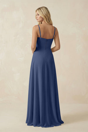 Spaghetti Strap Chiffon A - Line Bridesmaid Dress in Navy - KISS BRIDAL Bridesmaid Dresses