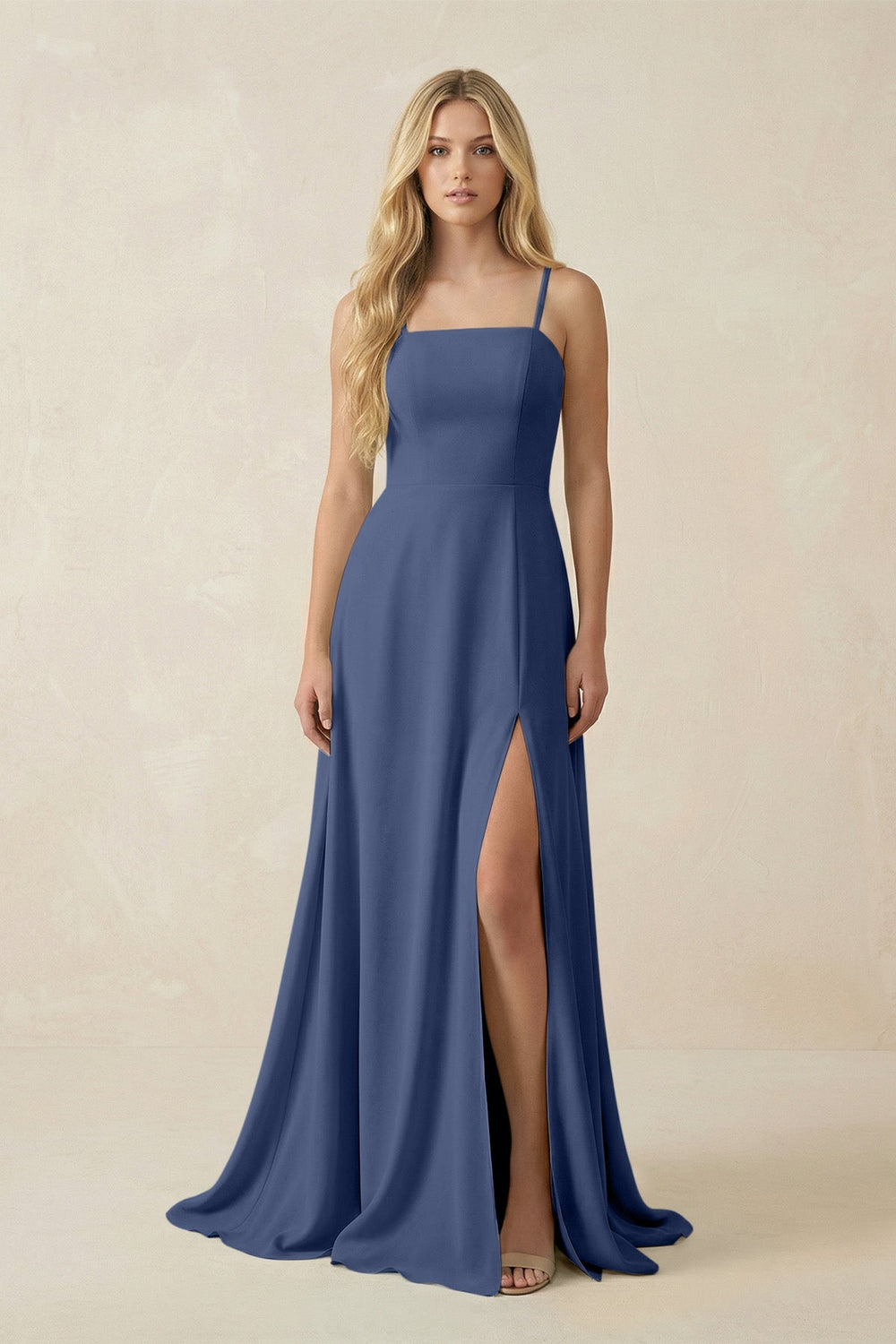 Spaghetti Strap Chiffon A - Line Bridesmaid Dress in Navy - KISS BRIDAL Bridesmaid Dresses