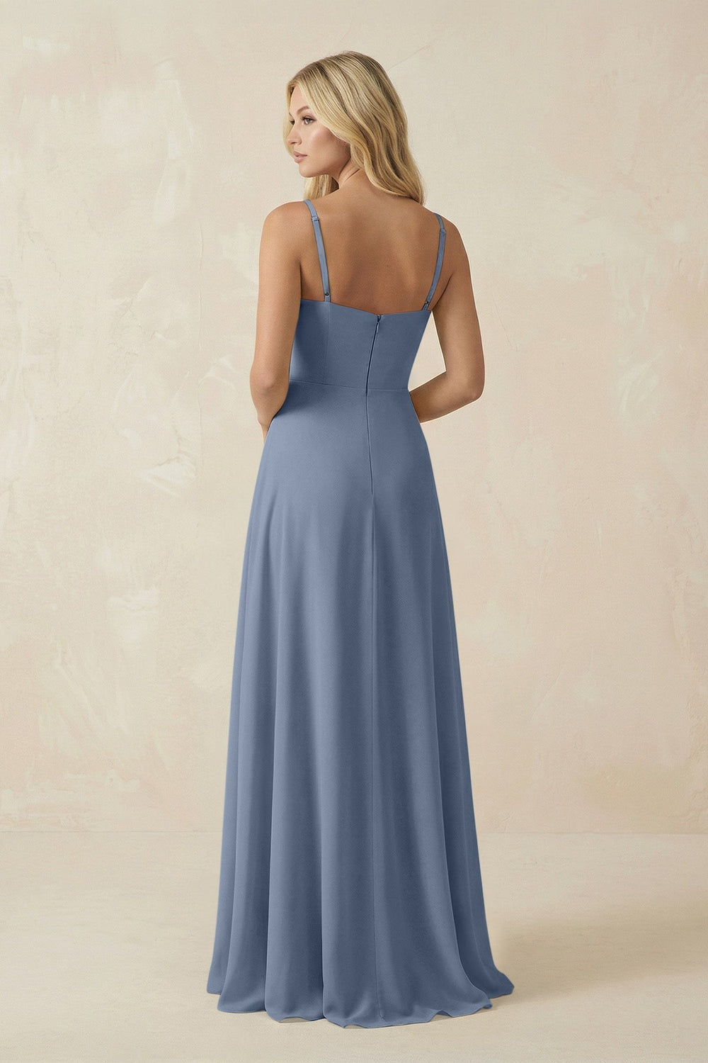 Spaghetti Strap Chiffon A - Line Bridesmaid Dress in Neptune - KISS BRIDAL Bridesmaid Dresses