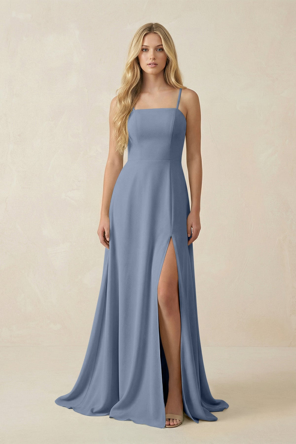 Spaghetti Strap Chiffon A - Line Bridesmaid Dress in Neptune - KISS BRIDAL Bridesmaid Dresses