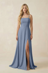 Spaghetti Strap Chiffon A - Line Bridesmaid Dress in Neptune - KISS BRIDAL Bridesmaid Dresses