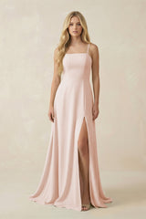 Spaghetti Strap Chiffon A - Line Bridesmaid Dress in Pale Blush - KISS BRIDAL Bridesmaid Dresses