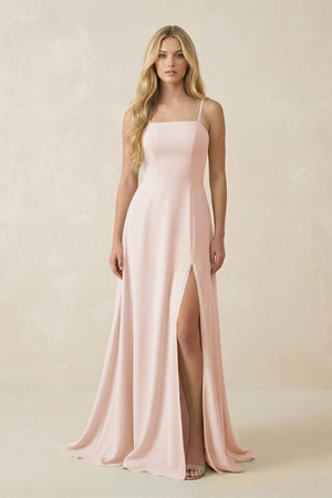 Spaghetti Strap Chiffon A - Line Bridesmaid Dress in Pale Blush - KISS BRIDAL Bridesmaid Dresses