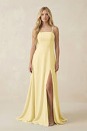 Spaghetti Strap Chiffon A - Line Bridesmaid Dress in Pastel Yellow - KISS BRIDAL Bridesmaid Dresses