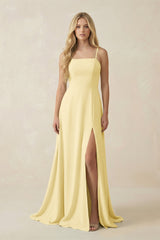 Spaghetti Strap Chiffon A - Line Bridesmaid Dress in Pastel Yellow - KISS BRIDAL Bridesmaid Dresses