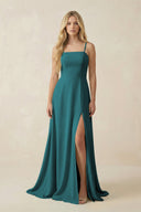 Spaghetti Strap Chiffon A - Line Bridesmaid Dress in Pine - KISS BRIDAL Bridesmaid Dresses
