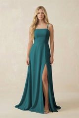 Spaghetti Strap Chiffon A - Line Bridesmaid Dress in Pine - KISS BRIDAL Bridesmaid Dresses