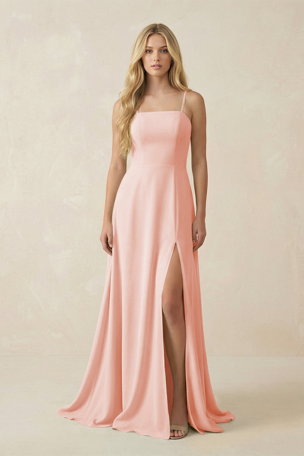 Spaghetti Strap Chiffon A - Line Bridesmaid Dress in Rose Petal - SHE IS ME Bridesmaid Dresses