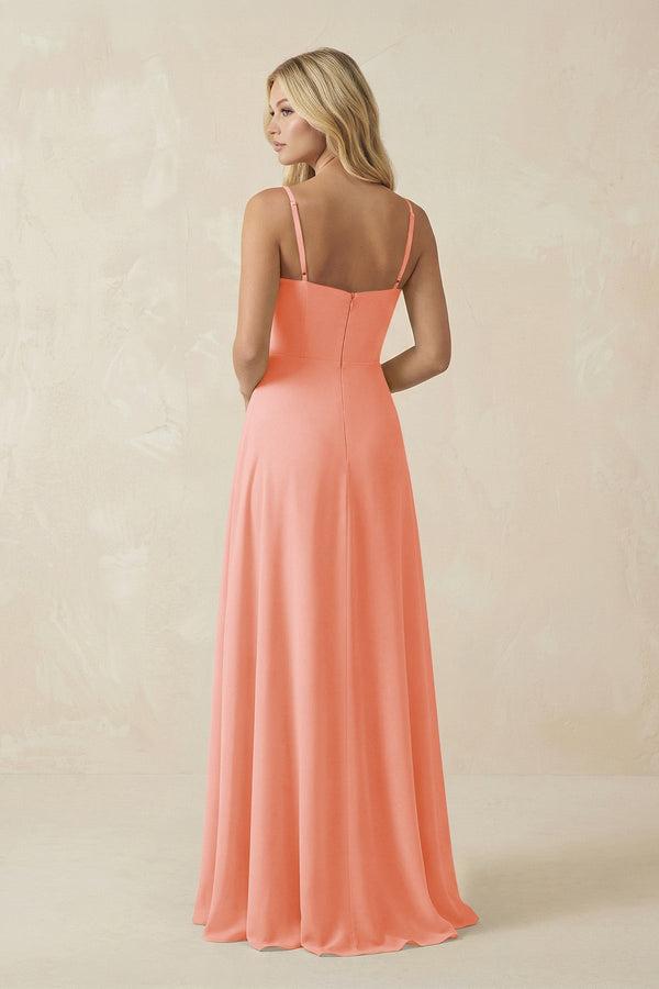 Spaghetti Strap Chiffon A - Line Bridesmaid Dress in Rosette - KISS BRIDAL Bridesmaid Dresses