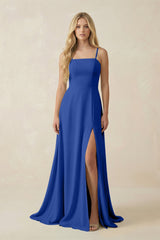 Spaghetti Strap Chiffon A - Line Bridesmaid Dress in Royal Blue - KISS BRIDAL Bridesmaid Dresses
