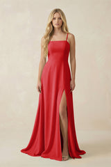 Spaghetti Strap Chiffon A - Line Bridesmaid Dress in Ruby Red - KISS BRIDAL Bridesmaid Dresses