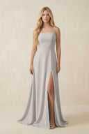 Spaghetti Strap Chiffon A - Line Bridesmaid Dress in Silver - KISS BRIDAL Bridesmaid Dresses