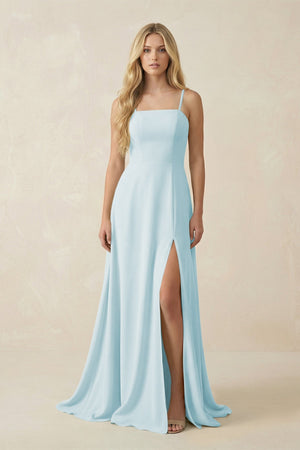 Spaghetti Strap Chiffon A - Line Bridesmaid Dress in Sky Blue - KISS BRIDAL Bridesmaid Dresses