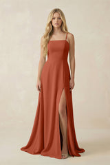 Spaghetti Strap Chiffon A - Line Bridesmaid Dress in Spice - KISS BRIDAL Bridesmaid Dresses