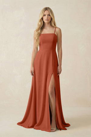Spaghetti Strap Chiffon A - Line Bridesmaid Dress in Spice - KISS BRIDAL Bridesmaid Dresses